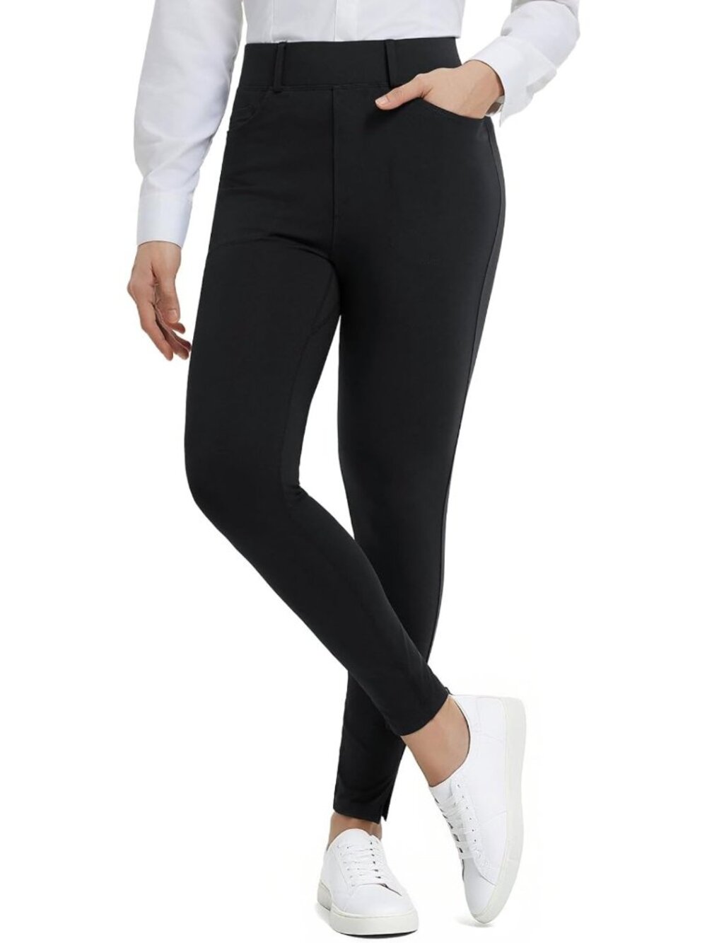 Petite Women's Stretchy Skinny Dress Pants - Yoga Work Leggings with Zipper